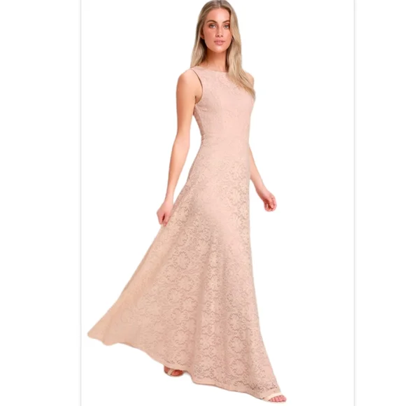 Lulus | Dresses | Lulus Luciana Blush Lace Scoop Back Maxi Dress | Poshmark